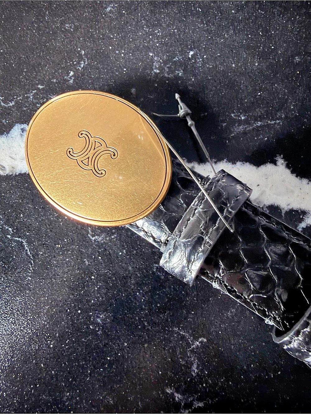 Celine Ellipse Belt with Oval Gold Buckle w/ Triomphe Logo size 80